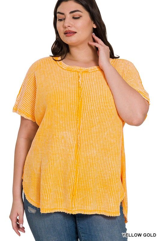 ZENANA | Plus Washed Baby Waffle Short Sleeve Top us.meeeshop - 