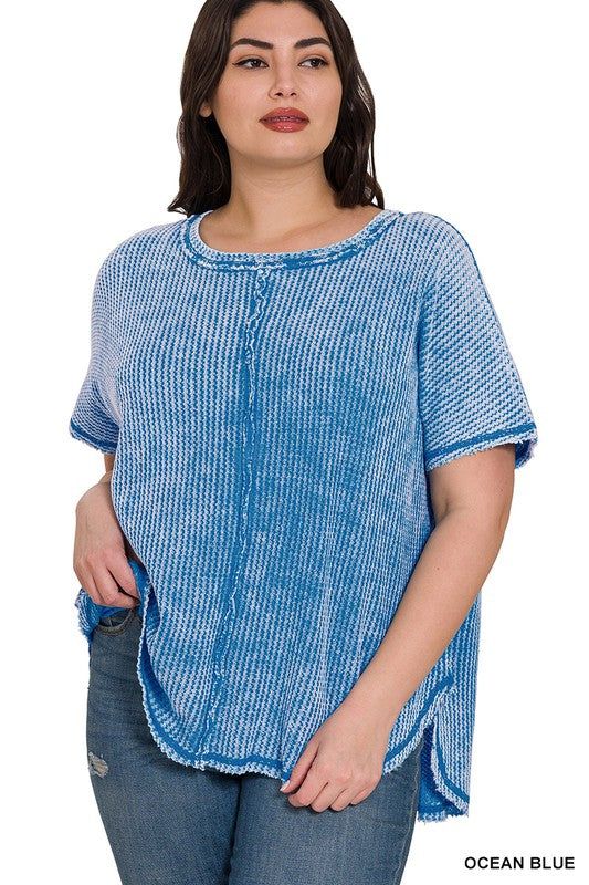 ZENANA | Plus Washed Baby Waffle Short Sleeve Top us.meeeshop - 