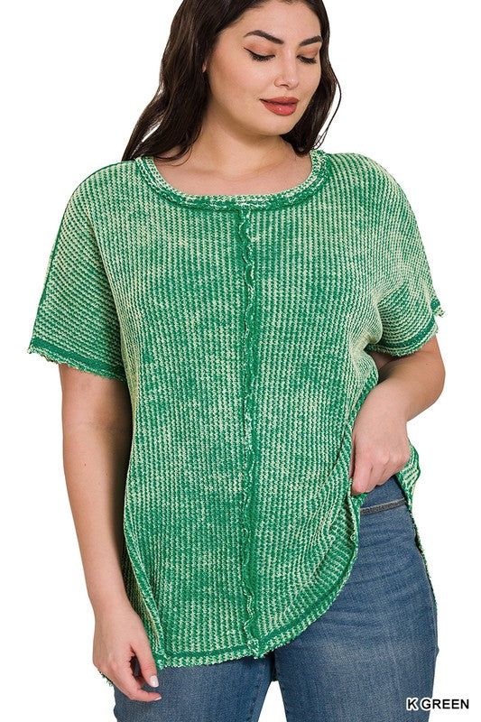 ZENANA | Plus Washed Baby Waffle Short Sleeve Top us.meeeshop - 