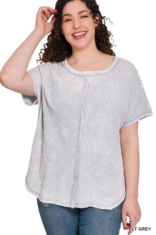 ZENANA | Plus Washed Baby Waffle Short Sleeve Top us.meeeshop - 