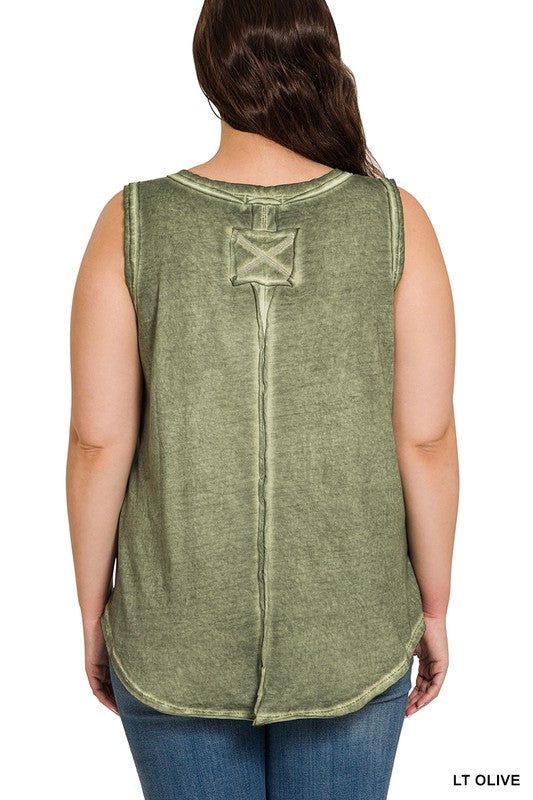 ZENANA | Plus Washed Raw Edge V-Neck Tank Top us.meeeshop - 