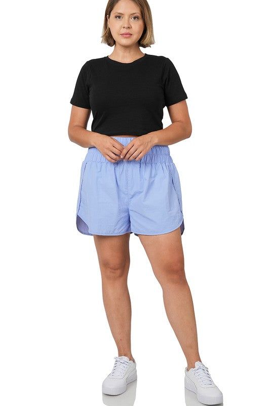 ZENANA | Plus Windbreaker Smocked Waistband Running Shorts us.meeeshop - 