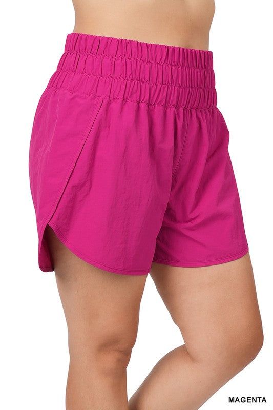 ZENANA | Plus Windbreaker Smocked Waistband Running Shorts us.meeeshop - 