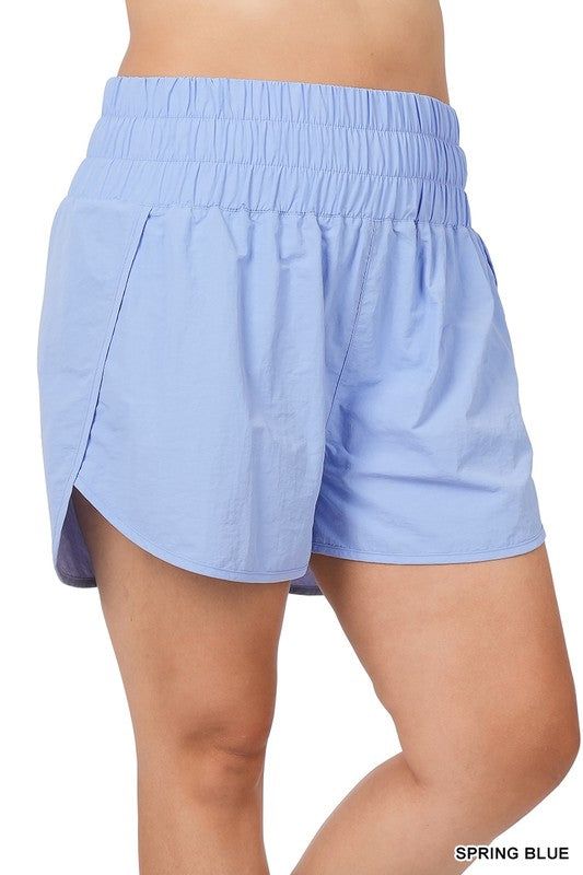 ZENANA | Plus Windbreaker Smocked Waistband Running Shorts us.meeeshop - 