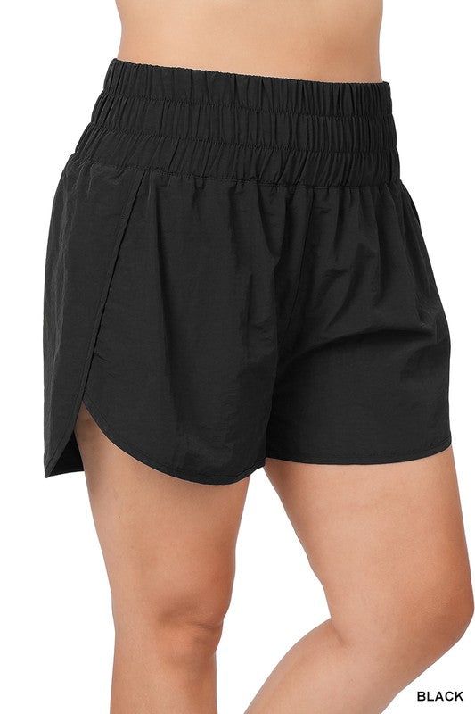 ZENANA | Plus Windbreaker Smocked Waistband Running Shorts us.meeeshop - 