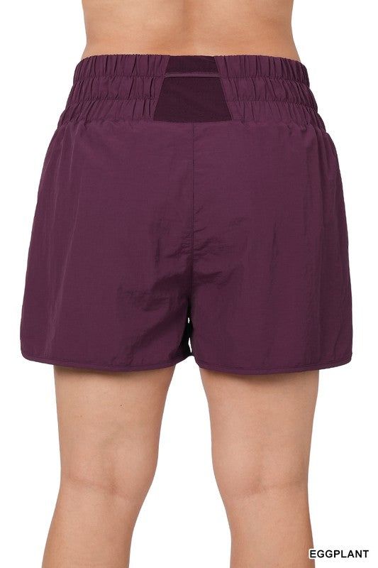 ZENANA | Plus Windbreaker Smocked Waistband Running Shorts us.meeeshop - 