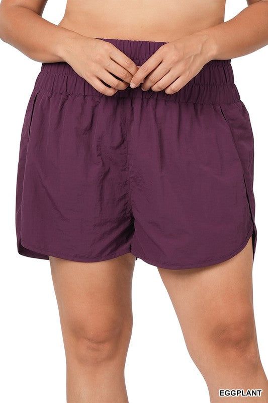 ZENANA | Plus Windbreaker Smocked Waistband Running Shorts us.meeeshop - 