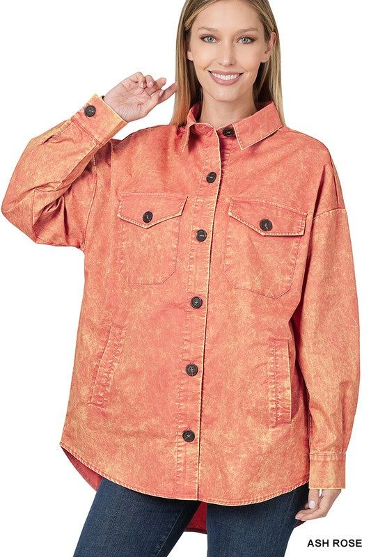 ZENANA Premium Cotton Woven Vintage Washed Shacket us.meeeshop - 