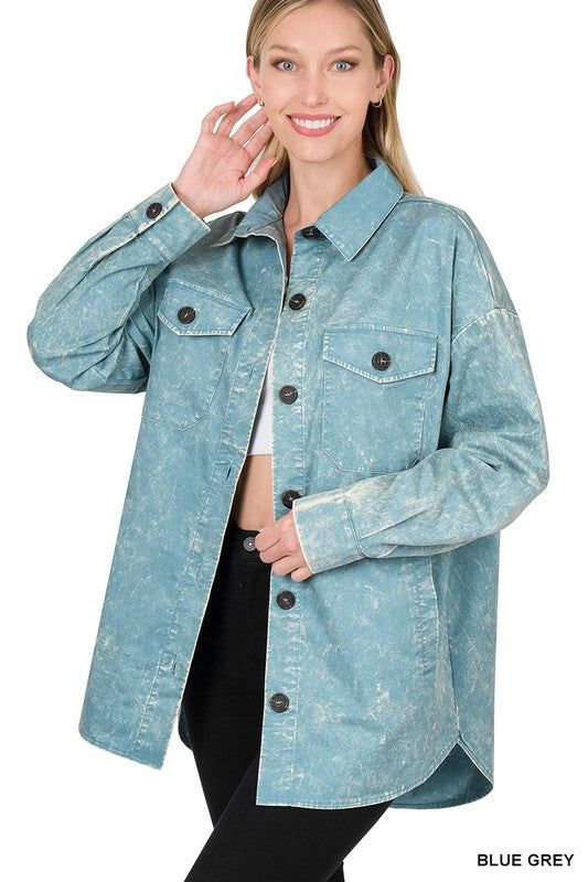 ZENANA Premium Cotton Woven Vintage Washed Shacket us.meeeshop - 