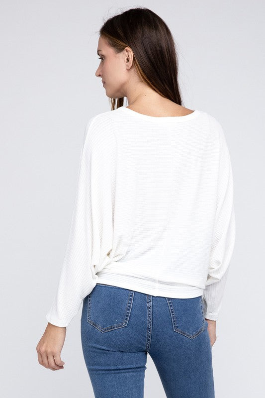 ZENANA Ribbed Batwing Long Sleeve Boat Neck Sweater us.meeeshop - 