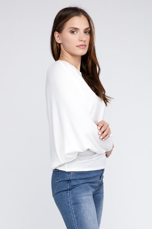 ZENANA Ribbed Batwing Long Sleeve Boat Neck Sweater us.meeeshop - 