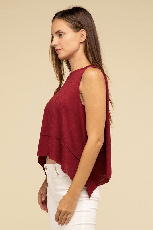 ZENANA Shark Bite Side Slit Short Sleeveless Top us.meeeshop - 