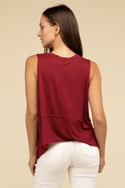 ZENANA Shark Bite Side Slit Short Sleeveless Top us.meeeshop - 