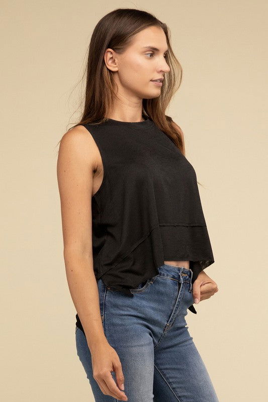 ZENANA Shark Bite Side Slit Short Sleeveless Top us.meeeshop - 