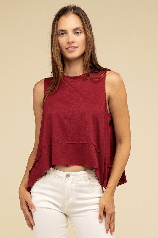 ZENANA Shark Bite Side Slit Short Sleeveless Top us.meeeshop - Shirts & Tops