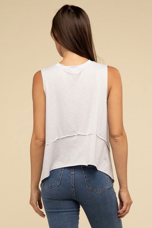 ZENANA Shark Bite Side Slit Short Sleeveless Top us.meeeshop - 