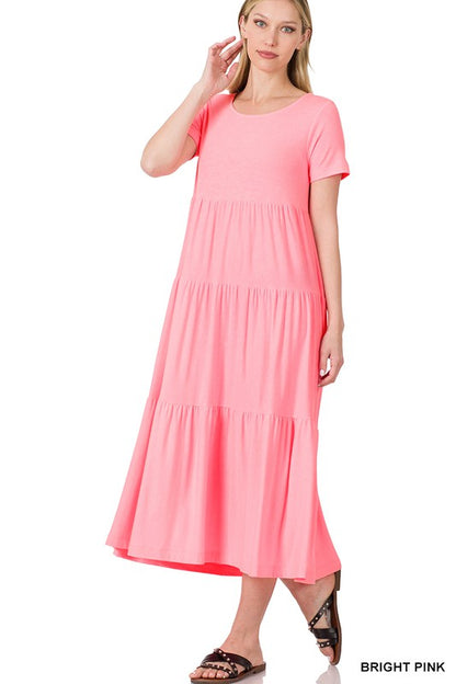 ZENANA | Short Sleeve Tiered Midi Dress | us.meeeshop
