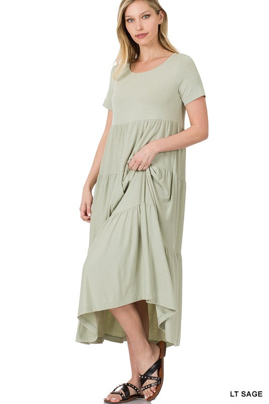 ZENANA | Short Sleeve Tiered Midi Dress | us.meeeshop