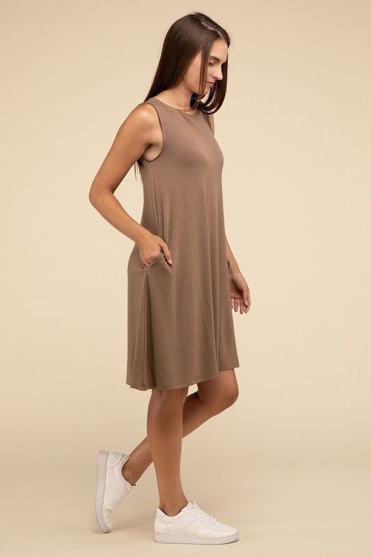 ZENANA Sleeveless Flared Dress with Side Pockets us.meeeshop - 