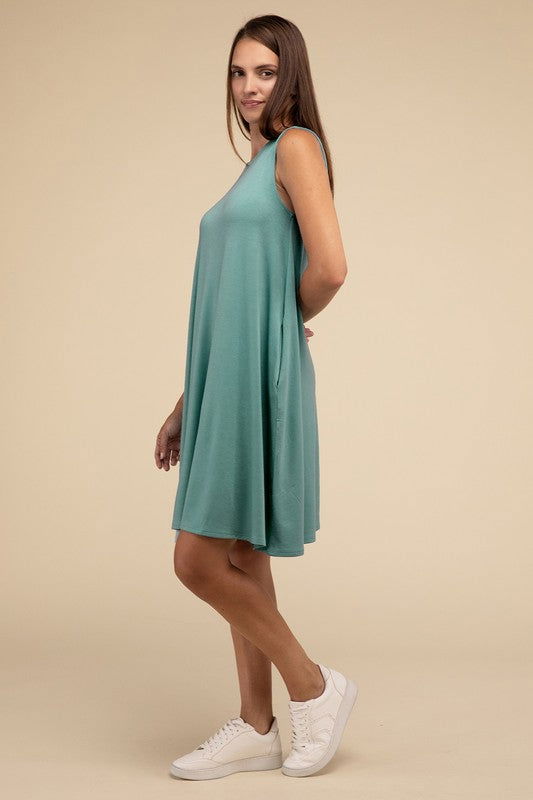 ZENANA Sleeveless Flared Dress with Side Pockets us.meeeshop - 