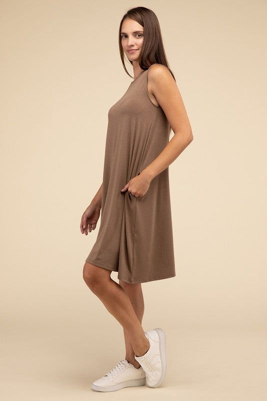 ZENANA Sleeveless Flared Dress with Side Pockets us.meeeshop - 