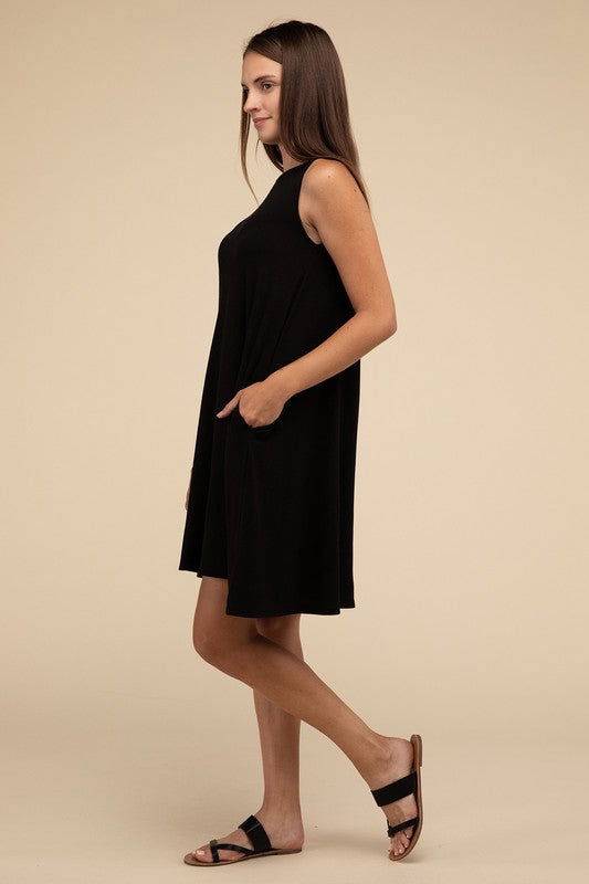 ZENANA Sleeveless Flared Dress with Side Pockets us.meeeshop - 