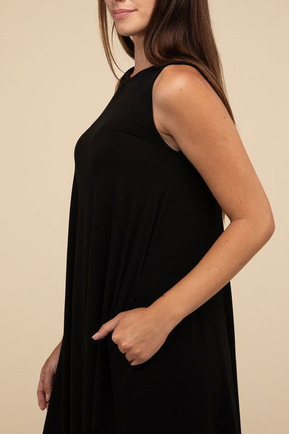 ZENANA Sleeveless Flared Dress with Side Pockets us.meeeshop - 