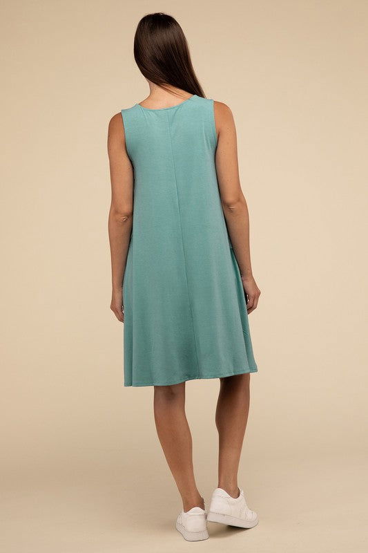 ZENANA Sleeveless Flared Dress with Side Pockets us.meeeshop - 