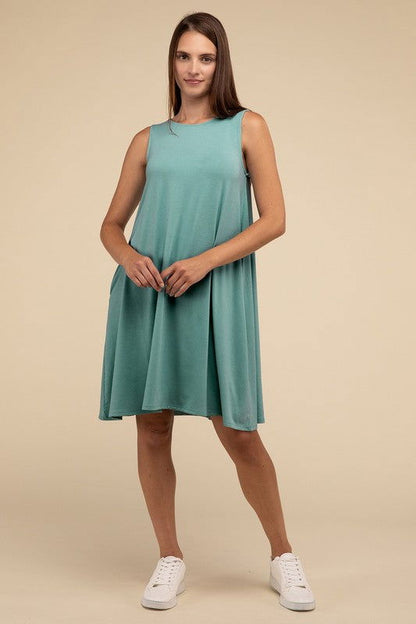 ZENANA Sleeveless Flared Dress with Side Pockets us.meeeshop - 