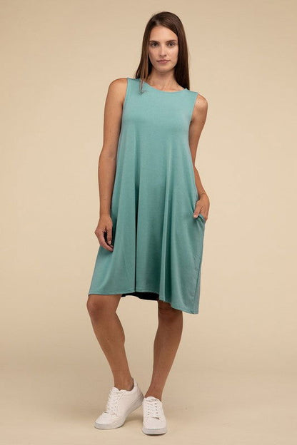 ZENANA Sleeveless Flared Dress with Side Pockets us.meeeshop - Dresses