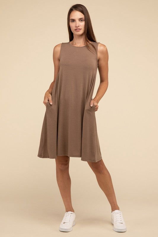 ZENANA Sleeveless Flared Dress with Side Pockets us.meeeshop - 