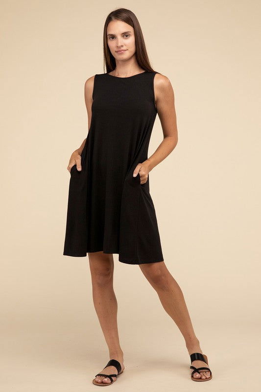 ZENANA Sleeveless Flared Dress with Side Pockets us.meeeshop - 