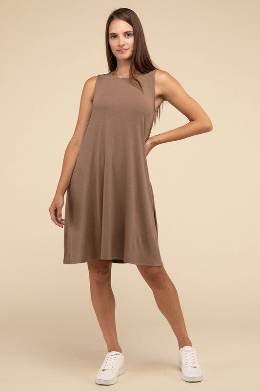 ZENANA Sleeveless Flared Dress with Side Pockets us.meeeshop - 