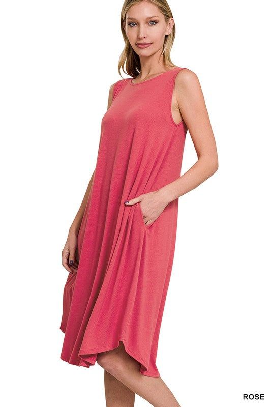 ZENANA | Sleeveless Round Neck Round Hem Midi Dress us.meeeshop - Dresses