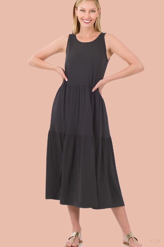 ZENANA | Sleeveless Tiered Midi Dress us.meeeshop - 