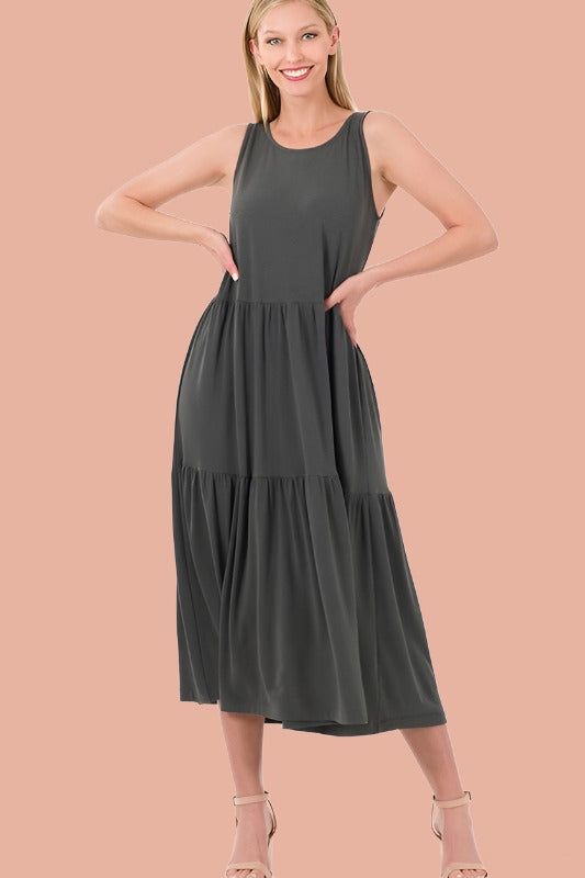 ZENANA | Sleeveless Tiered Midi Dress us.meeeshop - Dresses