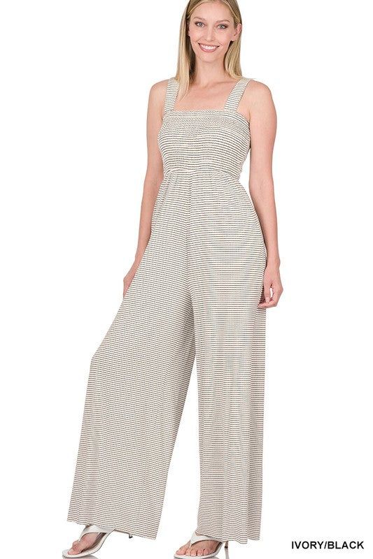 ZENANA | Smocked Top Striped Jumpsuit us.meeeshop - 