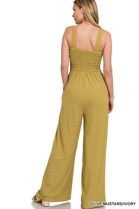 ZENANA | Smocked Top Striped Jumpsuit us.meeeshop - 