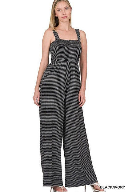 ZENANA | Smocked Top Striped Jumpsuit us.meeeshop - 