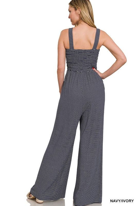 ZENANA | Smocked Top Striped Jumpsuit us.meeeshop - 