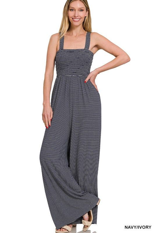 ZENANA | Smocked Top Striped Jumpsuit us.meeeshop - 