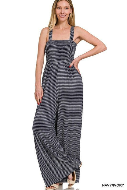 ZENANA | Smocked Top Striped Jumpsuit us.meeeshop - 