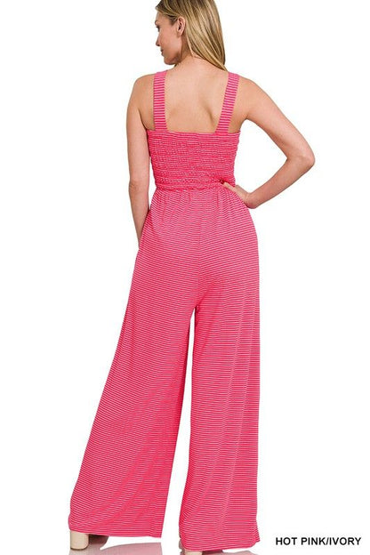 ZENANA | Smocked Top Striped Jumpsuit us.meeeshop - 