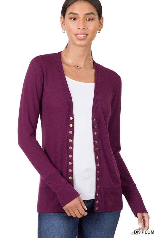 ZENANA Snap Button Sweater Cardigan with Ribbed Detail | us.meeeshop