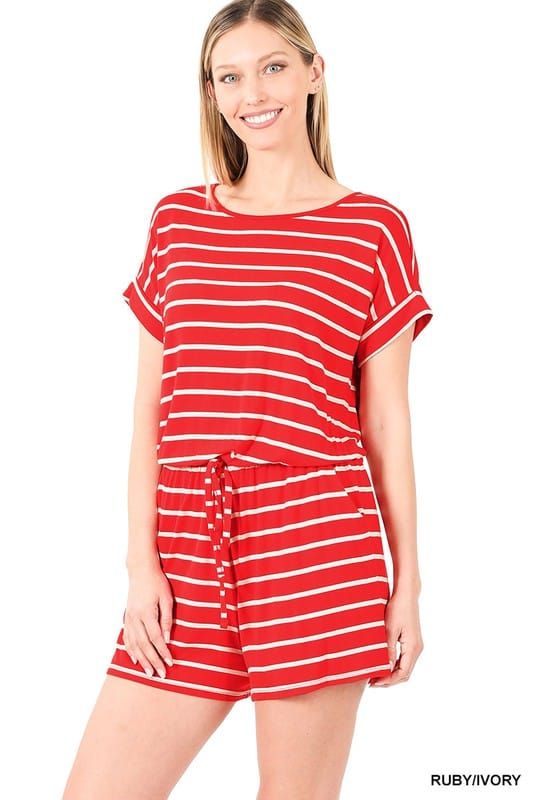 ZENANA | Stripe Romper With Pockets us.meeeshop - 