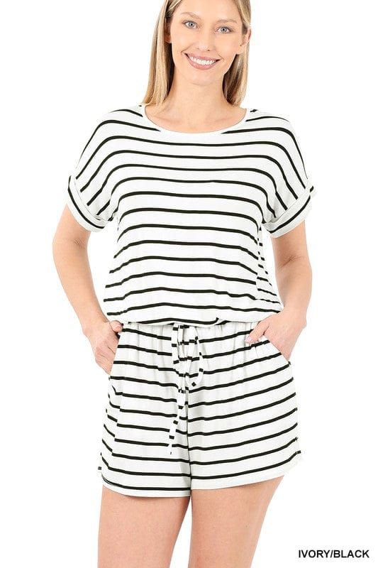 ZENANA | Stripe Romper With Pockets us.meeeshop - Jumpsuits & Rompers