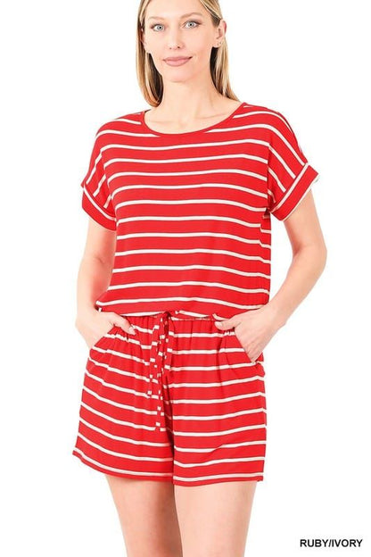 ZENANA | Stripe Romper With Pockets us.meeeshop - 