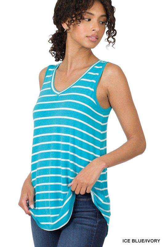 ZENANA | Stripe Sleeveless V-Neck Top - us.meeeshop