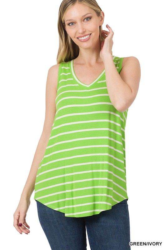 ZENANA | Stripe Sleeveless V-Neck Top - us.meeeshop