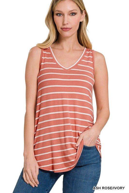 ZENANA | Stripe Sleeveless V-Neck Top - us.meeeshop